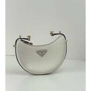 Prada Arque White Leather Shoulder Bag With Strap